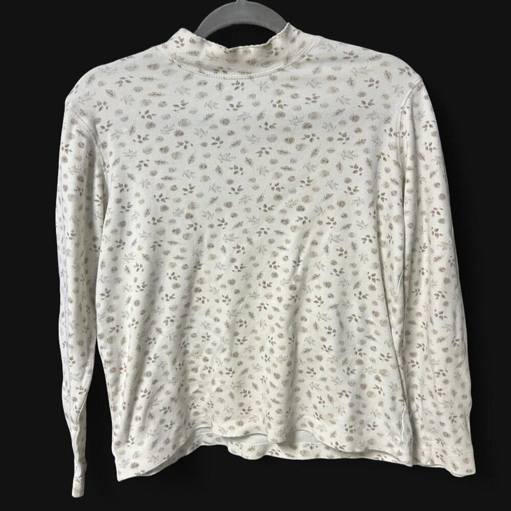 Small boxy short autumn leaves Cherokee mock neck turtleneck whimsical neck hem